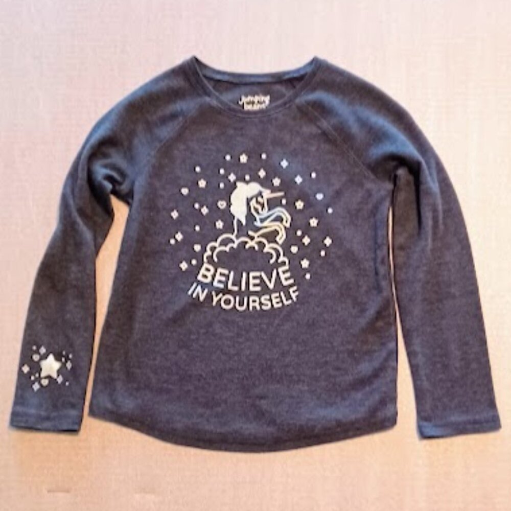 Jumping Beans Girls NEW top, Size 7 gray thermal with silver Unicorn